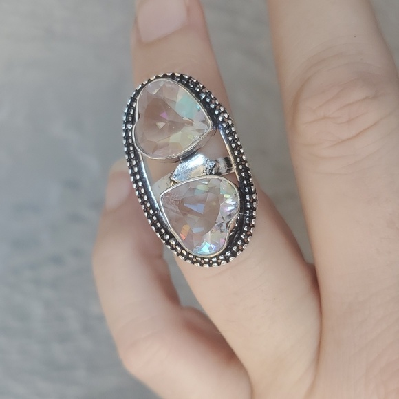 New Absolutely Stunning Heart Shaped Mystic Quartz Crystal 925 Silver Ring. - Picture 5 of 16